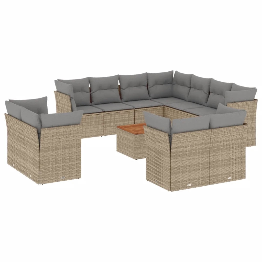 Set Divani da Giardino 12 pz con Cuscini Beige in Polyrattan 3223945