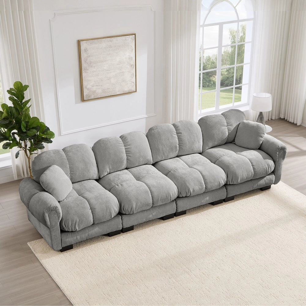 Divano ¨C Minimal ¨C Grigio chiaro tessuto trapuntato con cuscini imbottiti