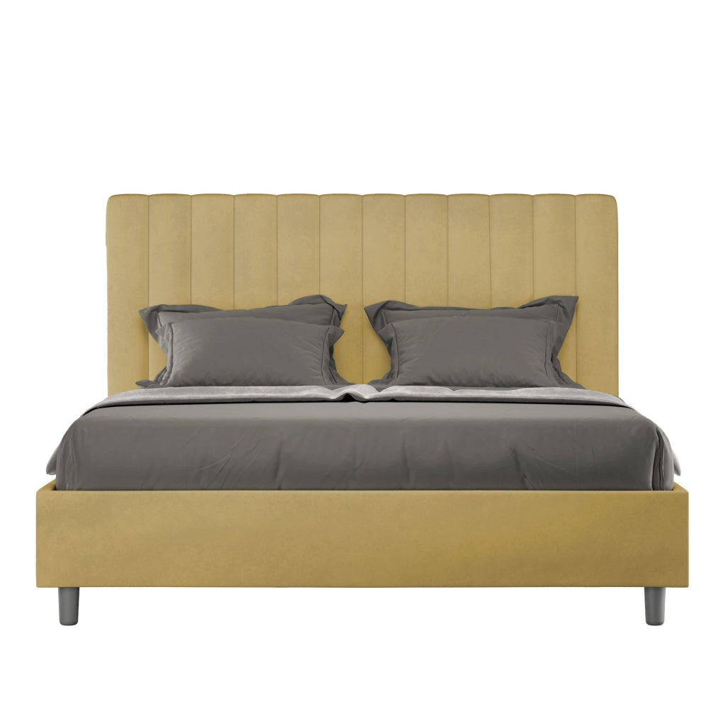 Letto 1 Piazza E Mezzo 130x190 cm con Rete Imbottito in Microfibra Agueda Ocra