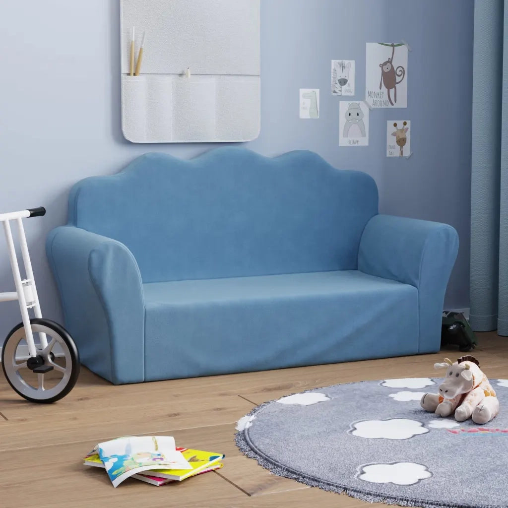 Divano | Divano da soggiorno | Sofa per Bambini a 2 Posti Blu in Morbido Peluche