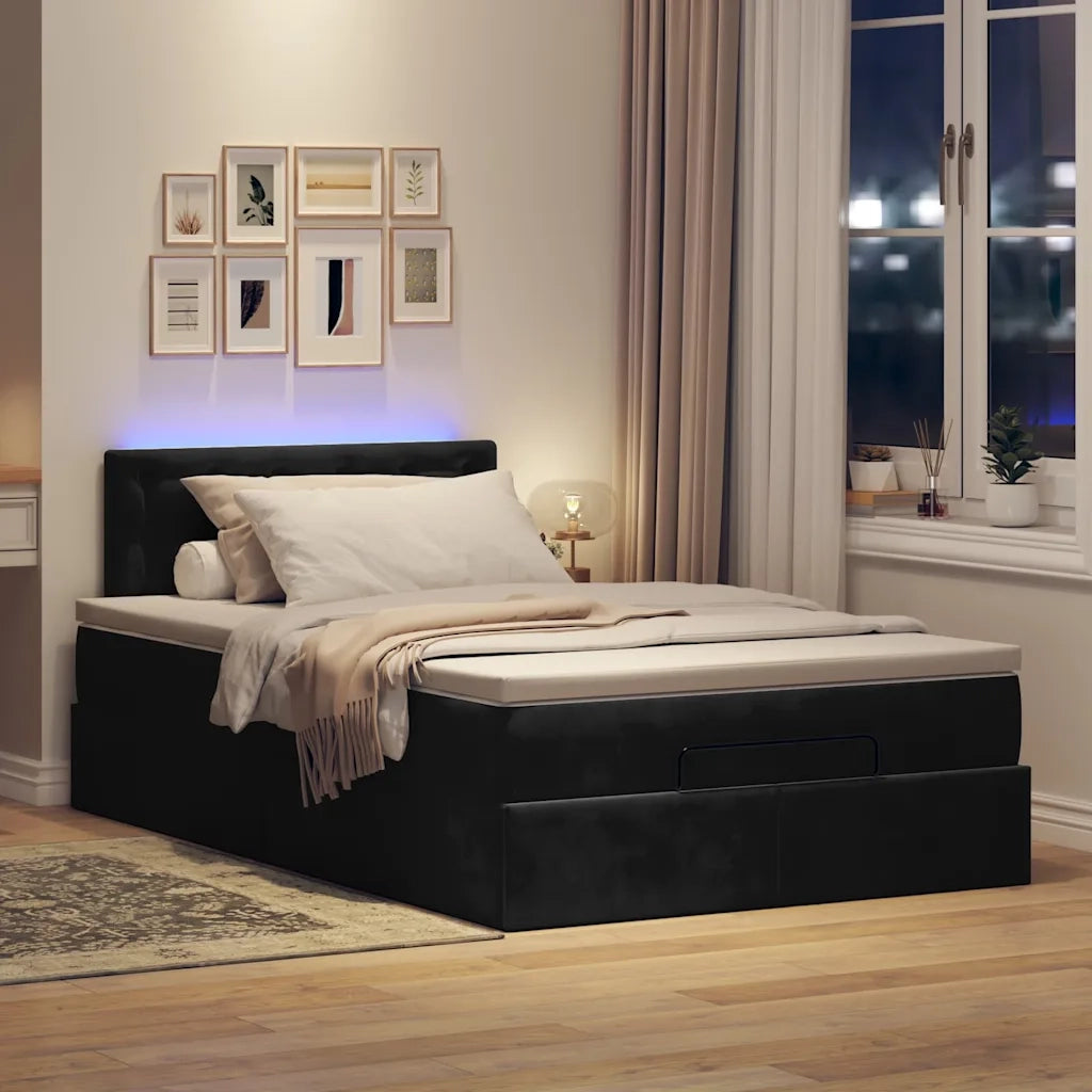 Pouf Letto con Materasso e LED Nero 120x190cm in Velluto 3312754