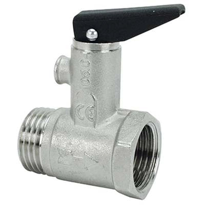 VALVOLA SICUREZZA + LEVA X SCALDACQUA - OTTONE NICHELATO 1/2MF- 2 pezzi
