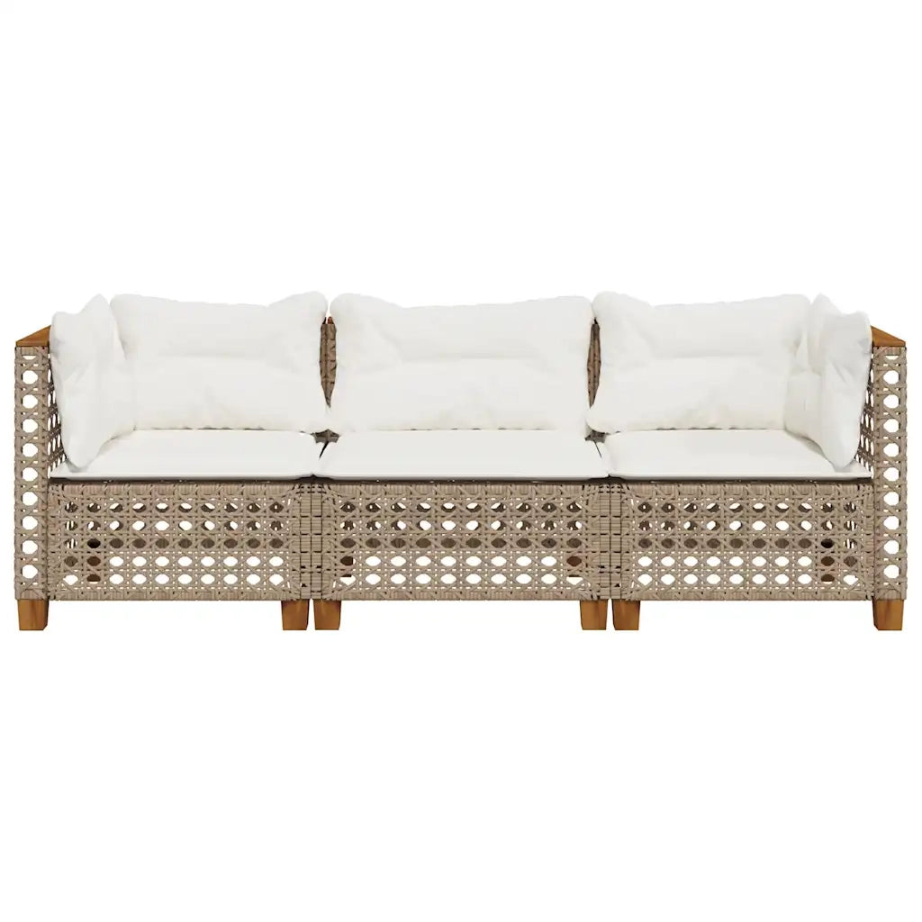Divano da Giardino con Cuscini a 3 Posti Beige in Polyrattan 365940