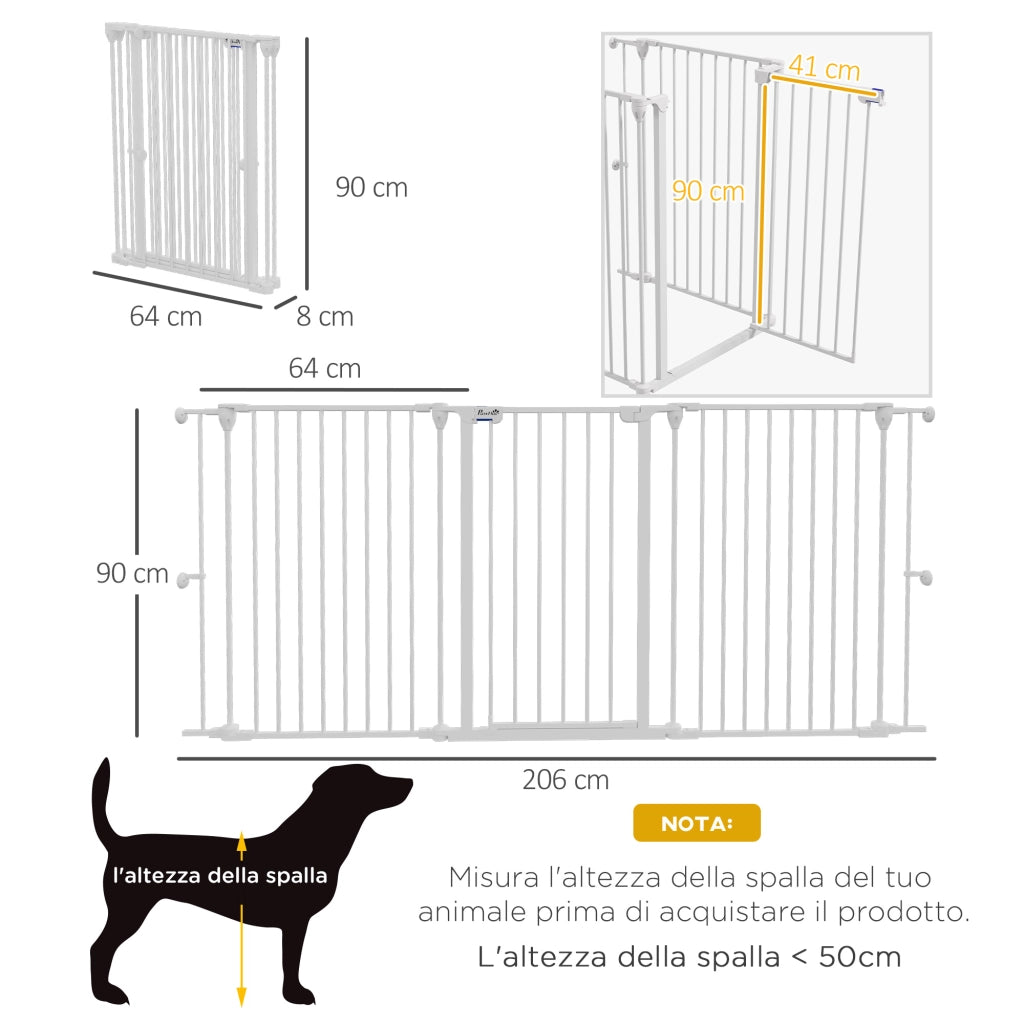 Cancelletto per Cani a 3 Pannelli ¨C Xylo ¨C Bianco 206x90cm