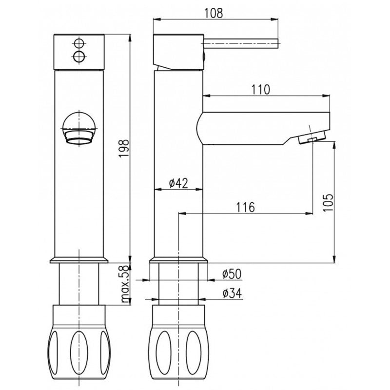 Miscelatore lavabo SEINA in ottone dorato H. 19,8 cm