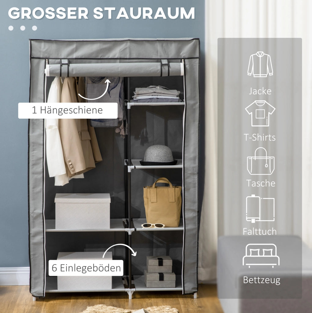 Armadio in tessuto grigio 103 x 43 x 162,5 cm con asta e 6 ripiani