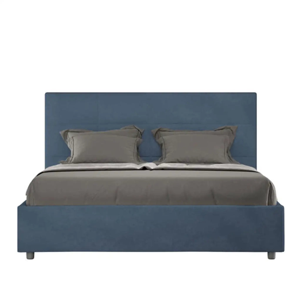 Letto matrimoniale contenitore imbottito 160x210 microfibra blu Mika