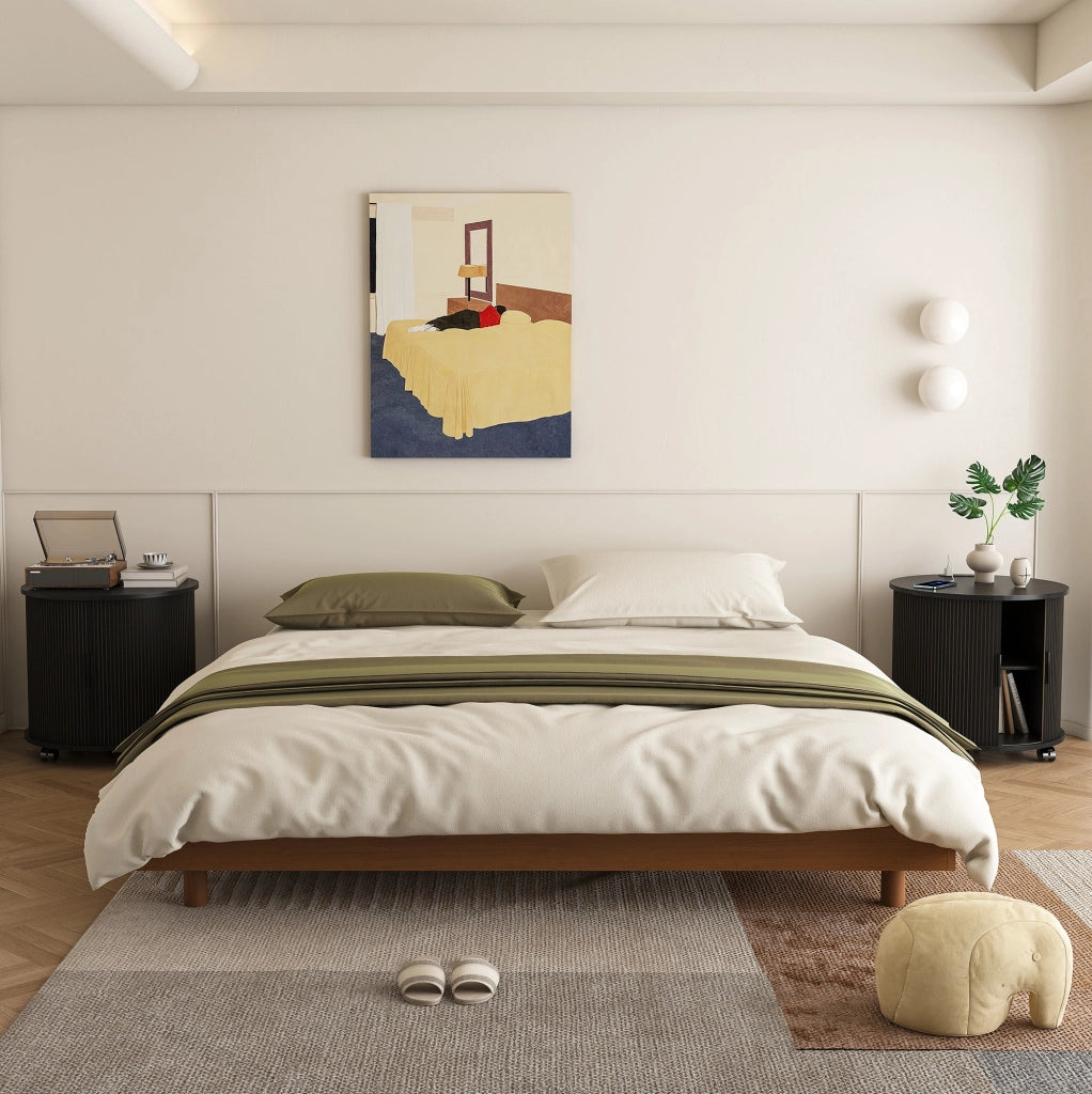 Comodino cilindrico 60x60x60 cm con presa AC e 2 USB in MDF nero