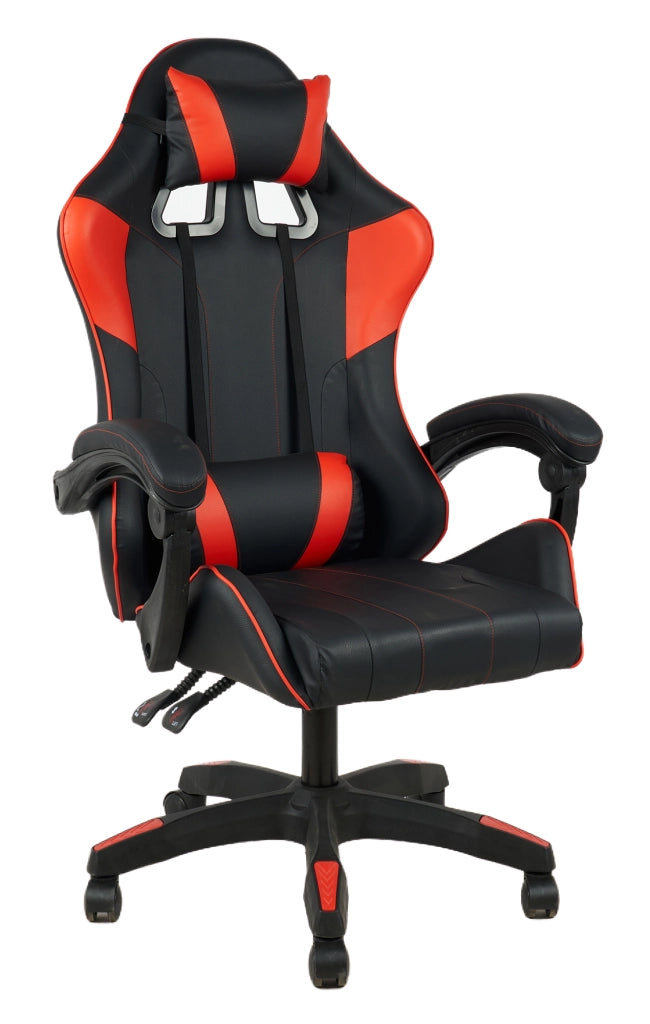 Sedia Gaming Professionale SimilPelle Reclinabile Con Braccioli Poltrona Ufficio Regolabile in Altezza Pistone Gas,Cuscino Poggiatesta E Lombare Gamer - Rosso