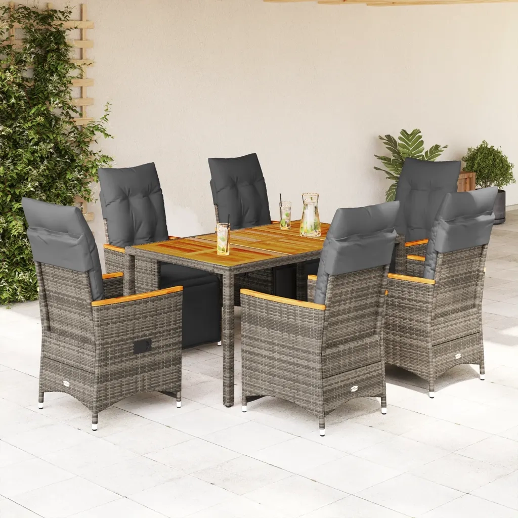 Set Bistrò da Giardino 7 pz con Cuscini in Polyrattan Grigio 3276970