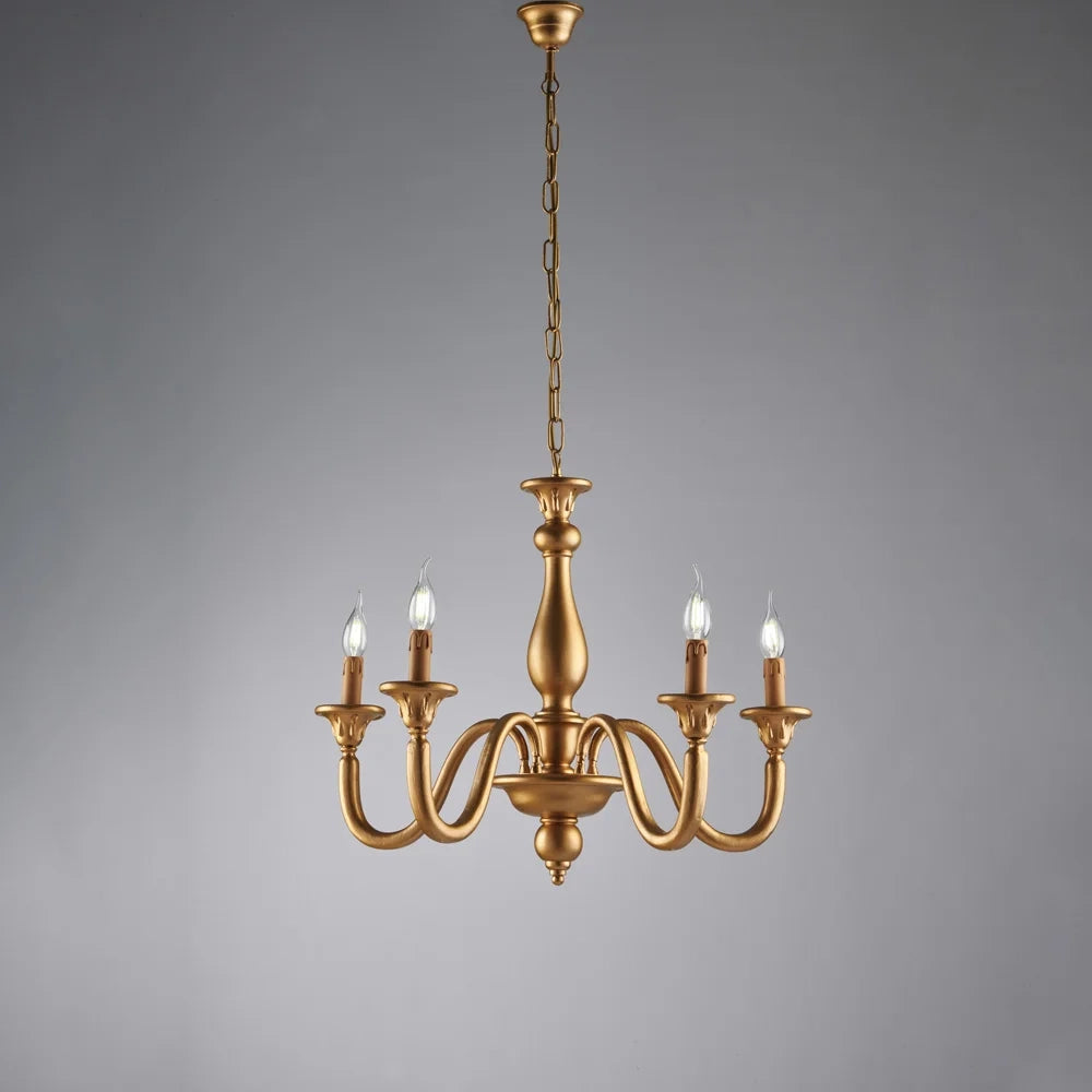 Lampadario Contemporaneo Lucca Legno Oro 5 Luci E14