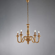 Lampadario Contemporaneo Lucca Legno Oro 5 Luci E14