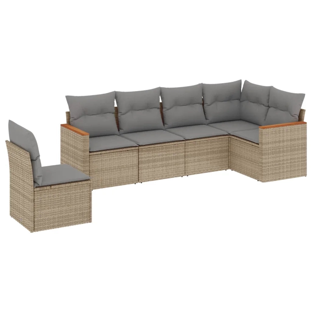 Set Divano da Giardino 6 pz con Cuscini Beige in Polyrattan 3258419