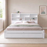 Letto matrimoniale 140x200 cm con testiera libreria e cassetti; bianco