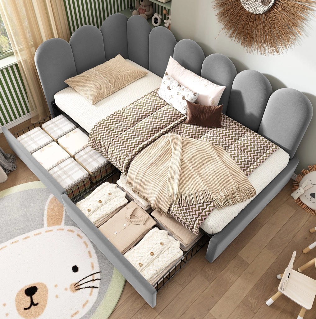 LETTO Divano 90x200 cm in velluto grigio con 2 cassetti