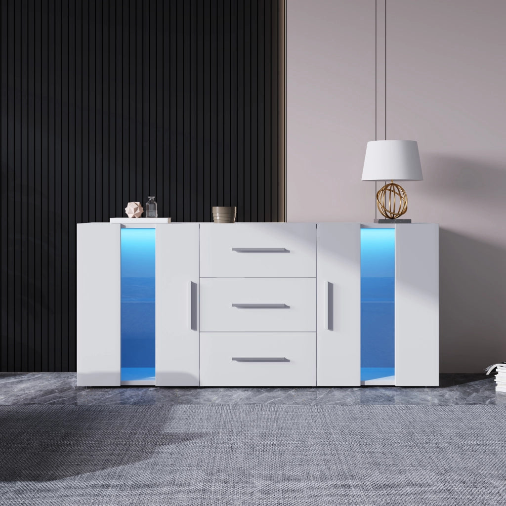 Credenza moderna con LED e USB 140x35x70 cm; bianco