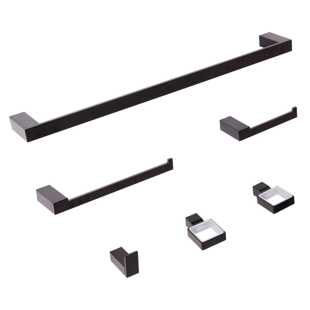 Set di 6 Accessori da bagno in alluminio nero con bicchiere e portasapone minimalisti