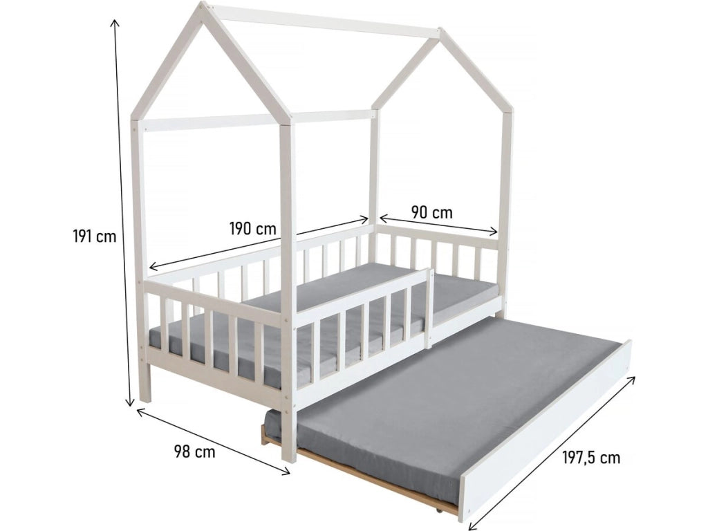 Letto a capanna per bambini "Paloma" con cassetto - 90 x 190 cm - Bianco