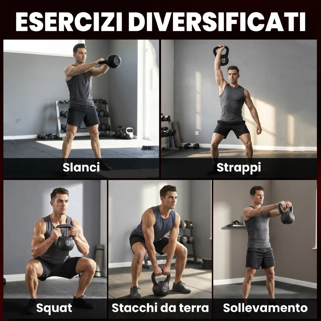 Kettlebell 14kg con Base Piatta e Impugnatura in Plastica e Sabbia Nero