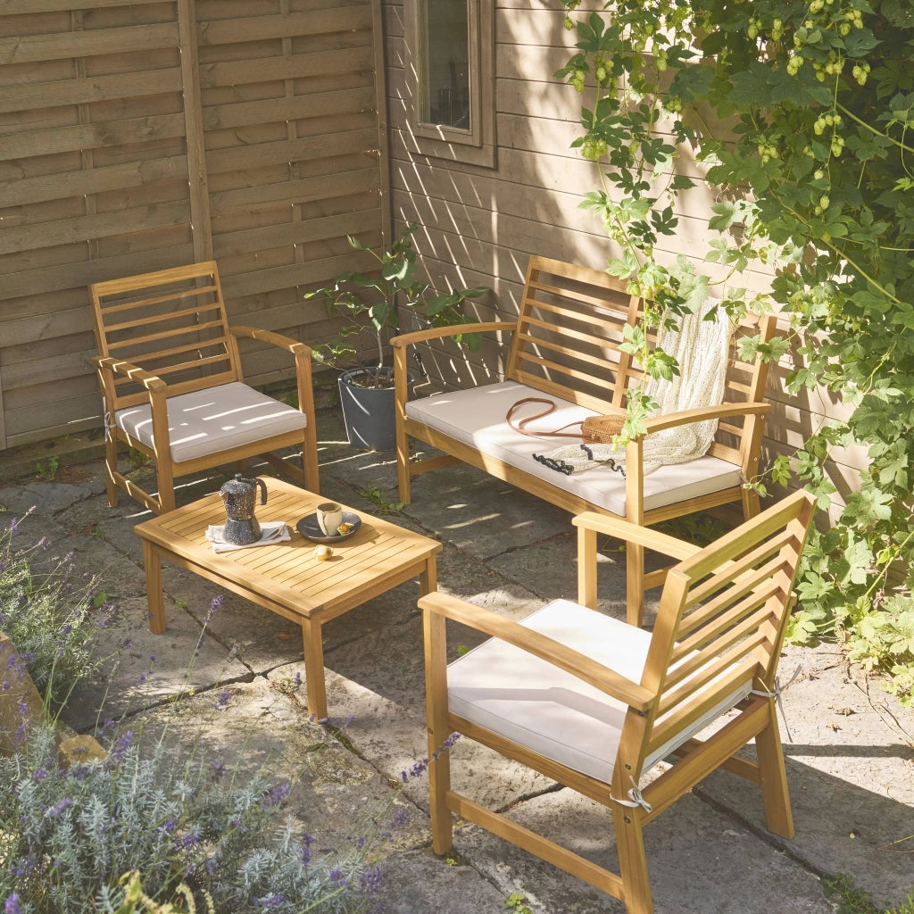 Set da giardino in legno di acacia per 4 persone, beige
