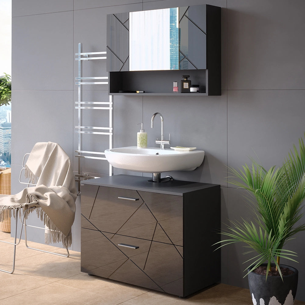 Vicco Set mobili bagno Antracite lucido 2 parti, mobile base 80 cm