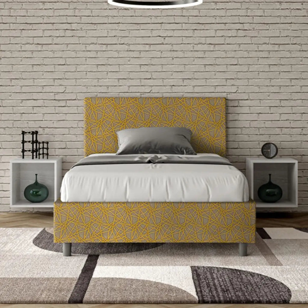 Letto una piazza e mezza con rete imbottito 120x210 tessuto Era 6 giallo Adele