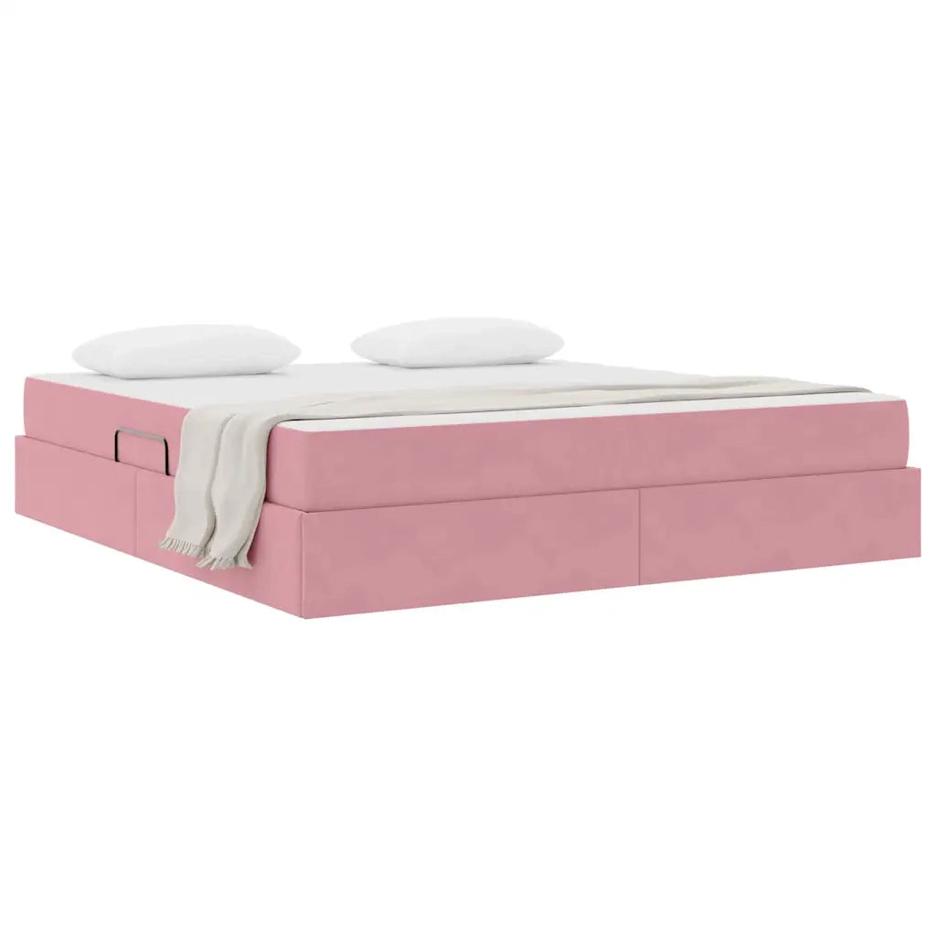 Letto con contenitore e materasso Rosa 160 x 200 cm Velluto