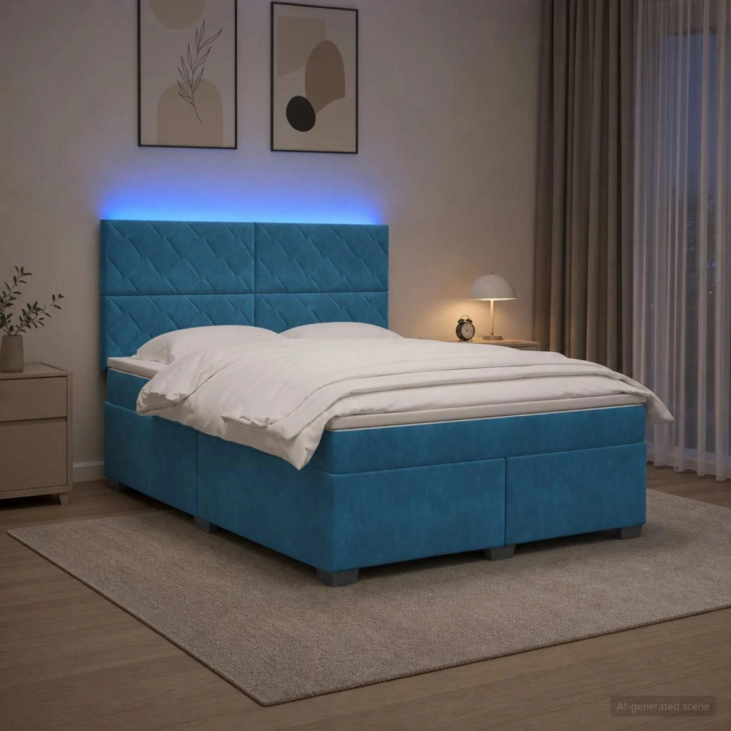 Letto box spring con materasso Blu 140 x 190 cm Velluto 3455112