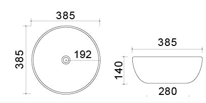 Lavabo bacinella d'appoggio tondo Diametro 38.5 cm in ceramica - Nero