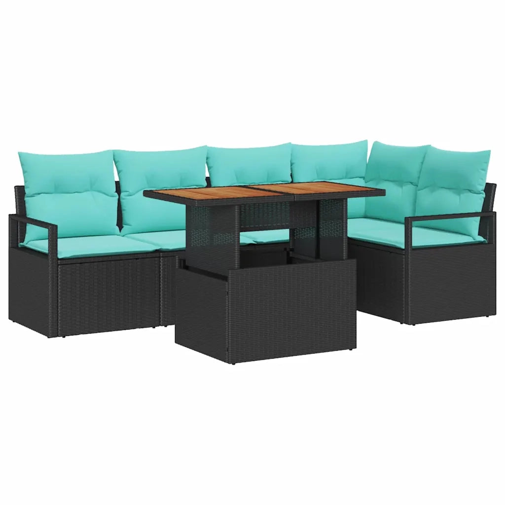 Set da Pranzo per Giardino con cuscino 6 pcs Nero e Verde acqua 3349717