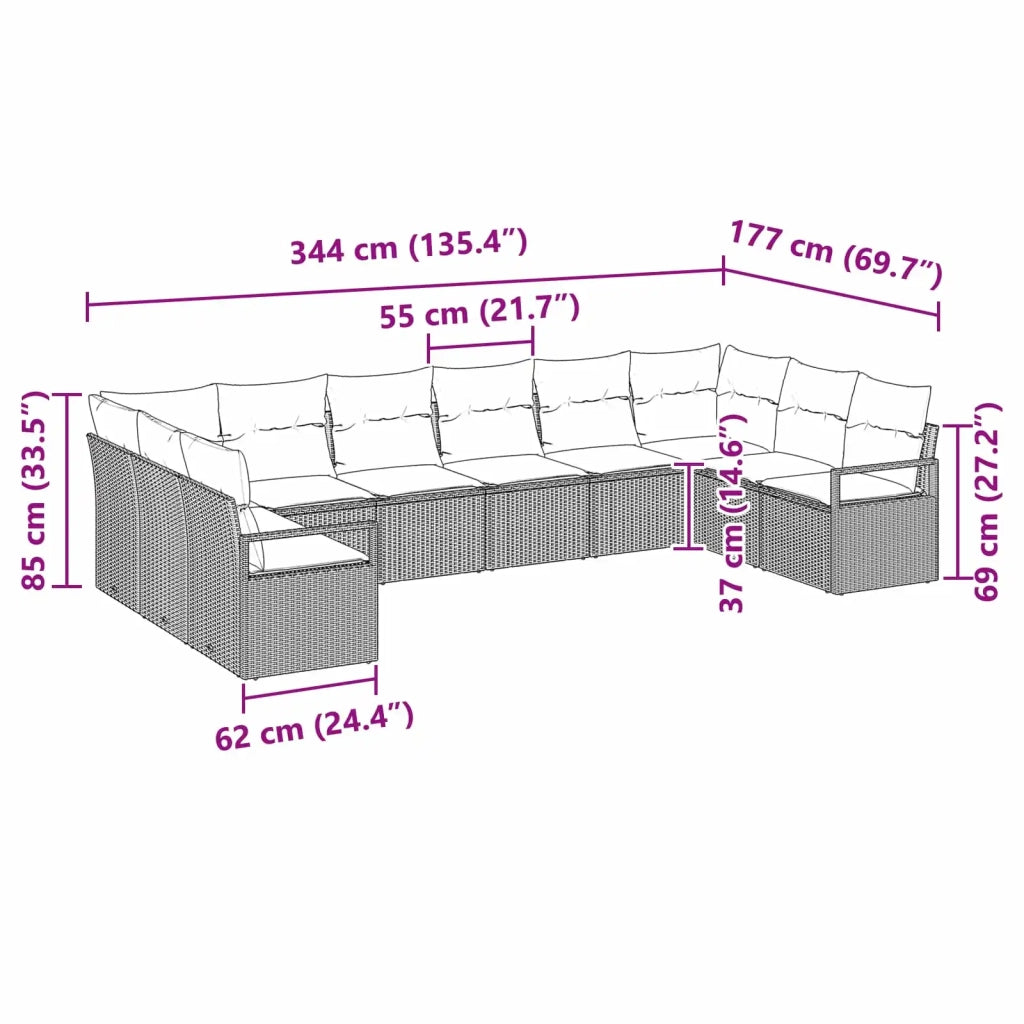 Set di divani con cuscino 10 pcs Grigio polyrattan 3346565