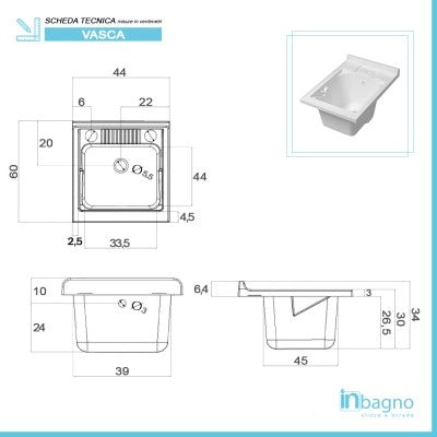 Mobile lavatoio 45x60 bianco con serranda vasca e asse strofinatoio