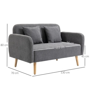 DIVANO 2 POSTI 130x70x80 cm Grigio in poliestere con 2 cuscini