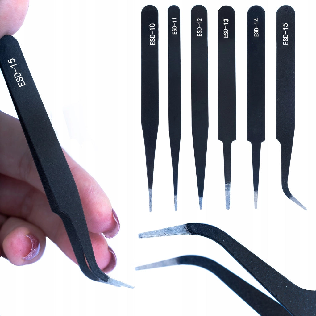 Set di Pinzette di Precisione ESD-10 a ESD-15 – Antimagnetiche, Resistenti agli Acidi | Acciaio Inossidabile