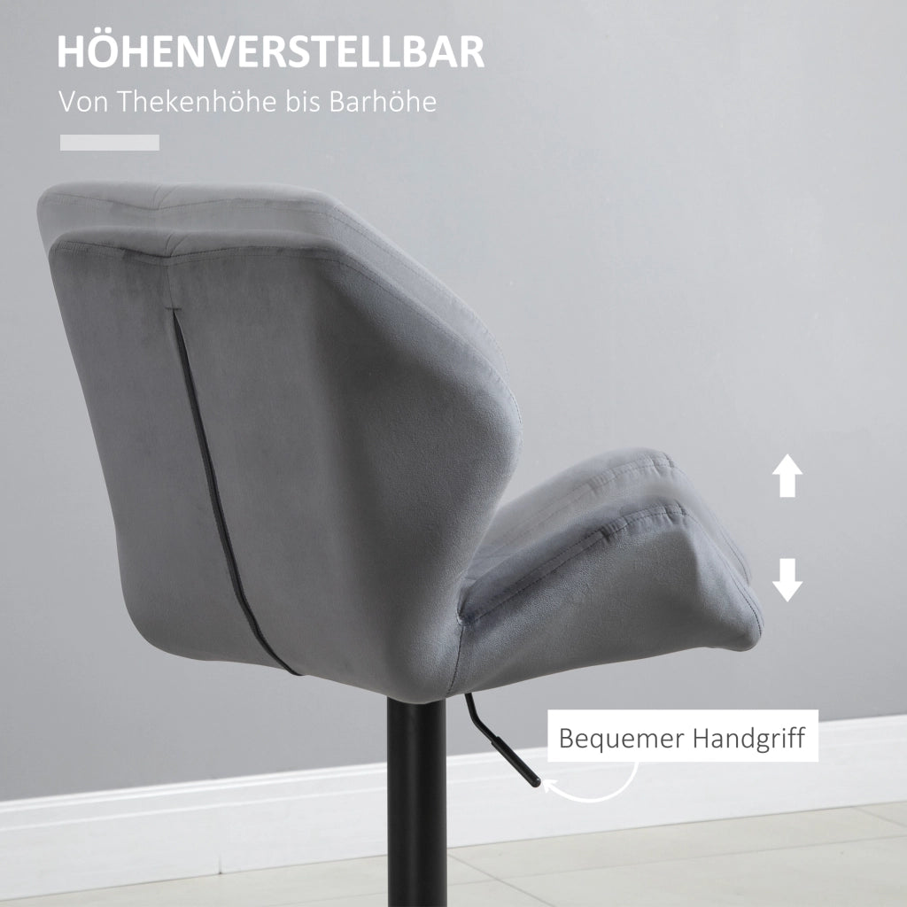 Sgabello da Bar Imbottito 2 Pezzi ¨C Minimal ¨C Grigio Tessuto Velluto Metallico
