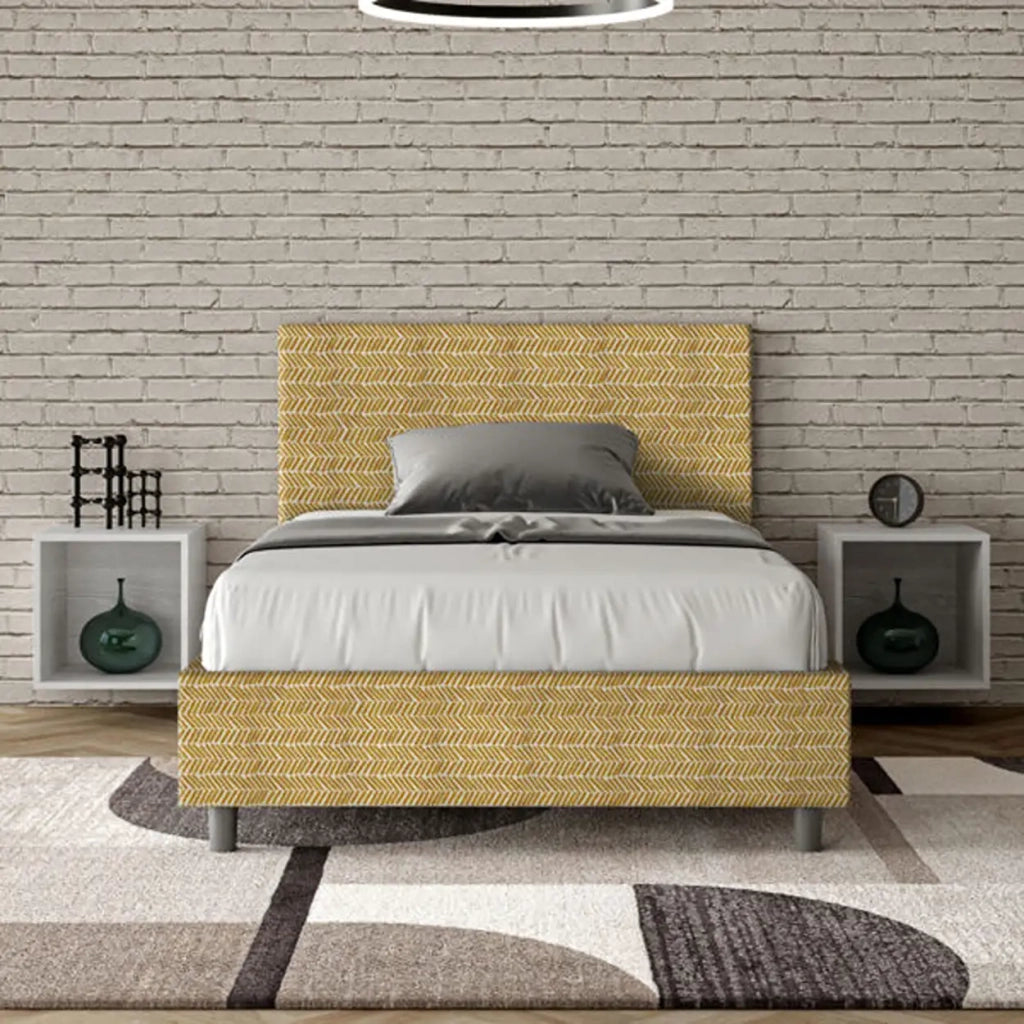 Letto una piazza e mezza contenitore imbottito 120x200 tessuto Aragona 3 giallo Adele
