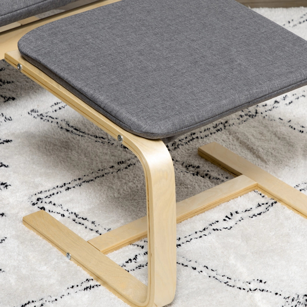 POLTRONA con pouf 66,5x80x99 cm grigio effetto lino Set 2 pezzi