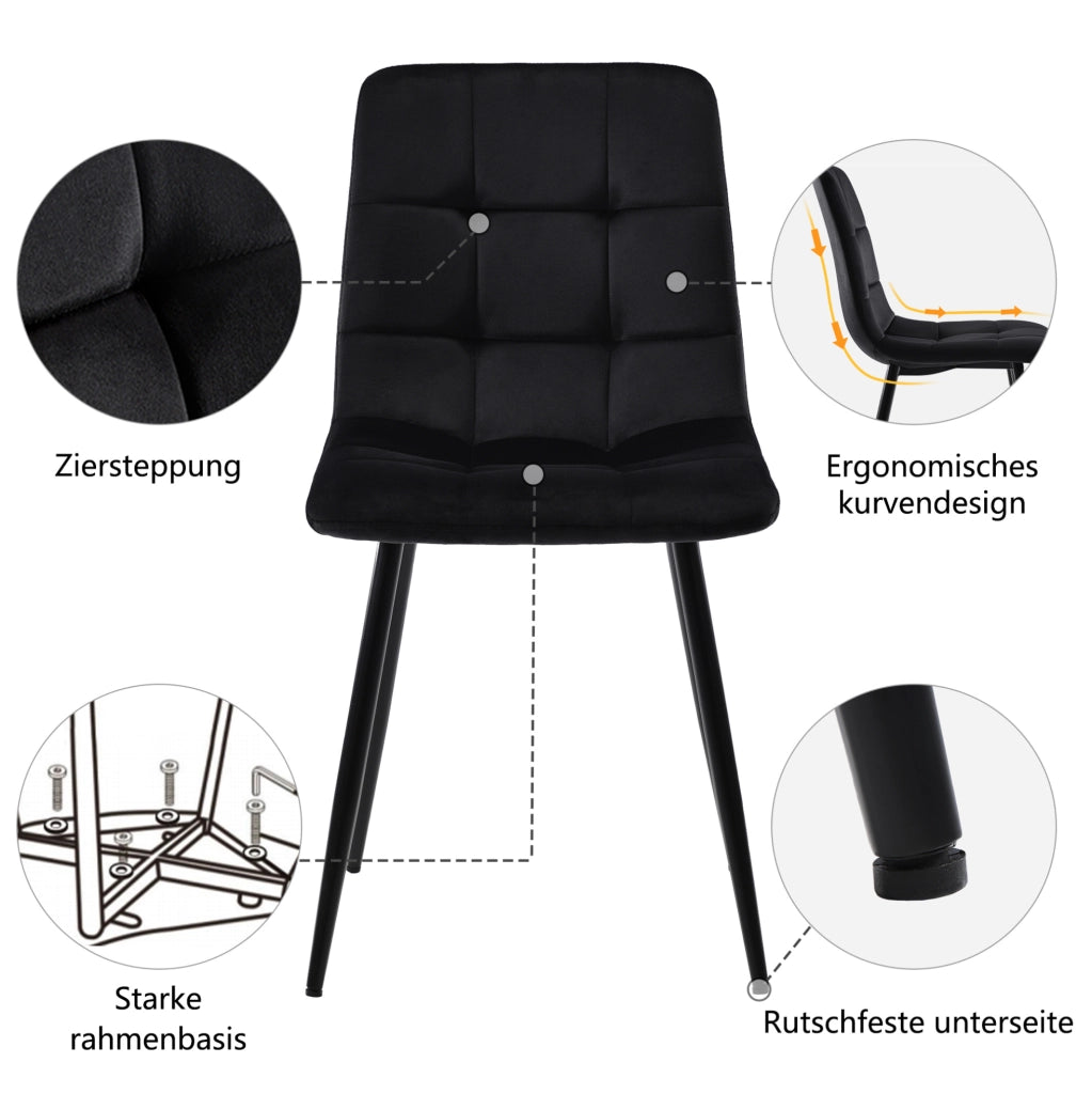 Set tavolo da pranzo rettangolare con 4 sedie nero e oro