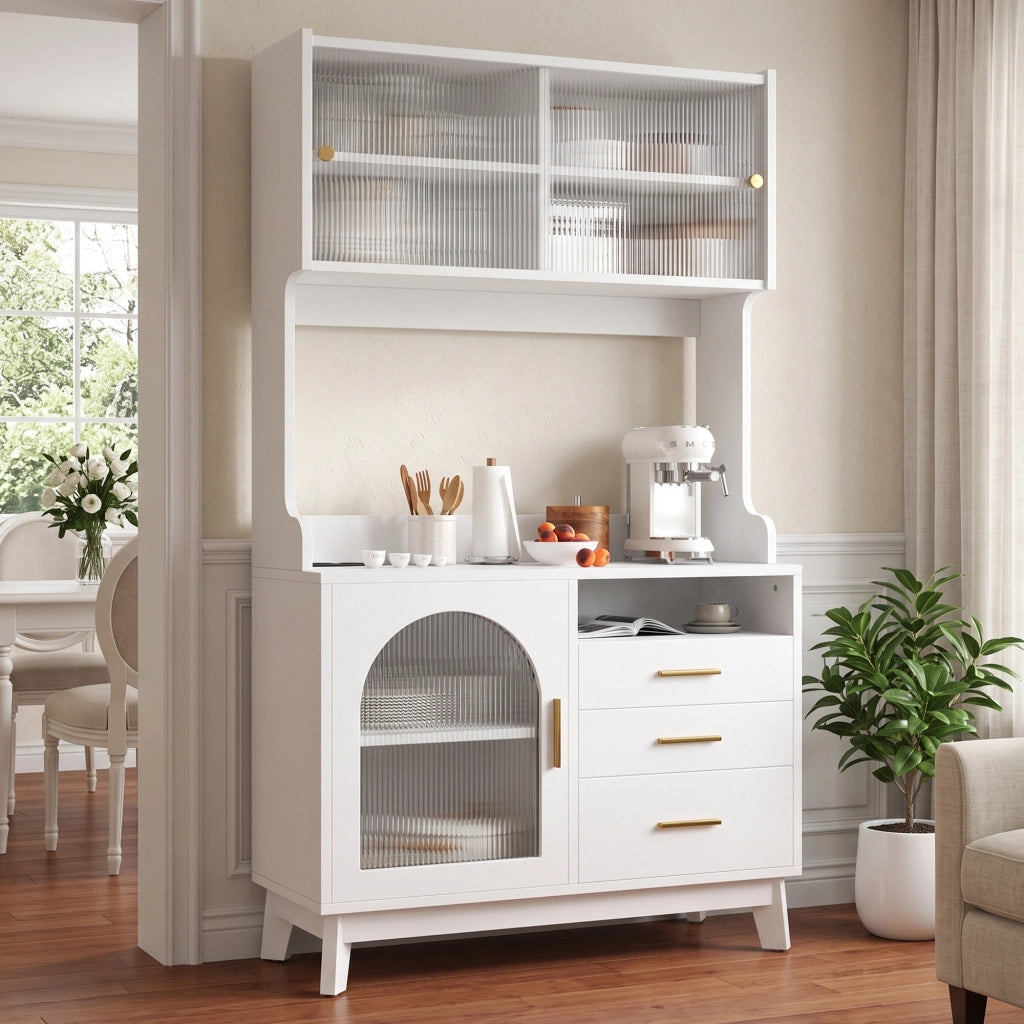 Credenza alta con ampio spazio contenitore e prese USB A e USB C per cucina e sala da pranzo 100.5×40×178 cm