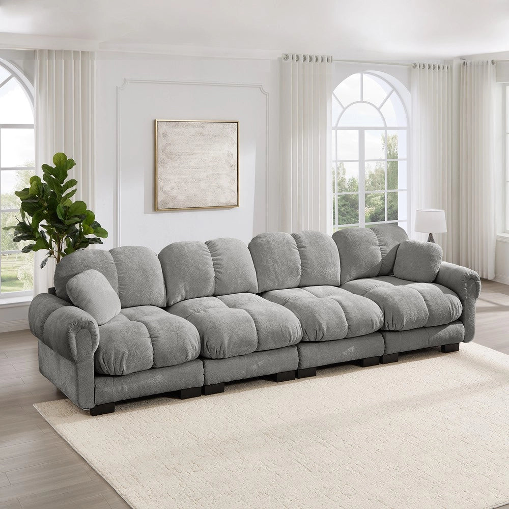 Divano ¨C Minimal ¨C Grigio chiaro tessuto trapuntato con cuscini imbottiti