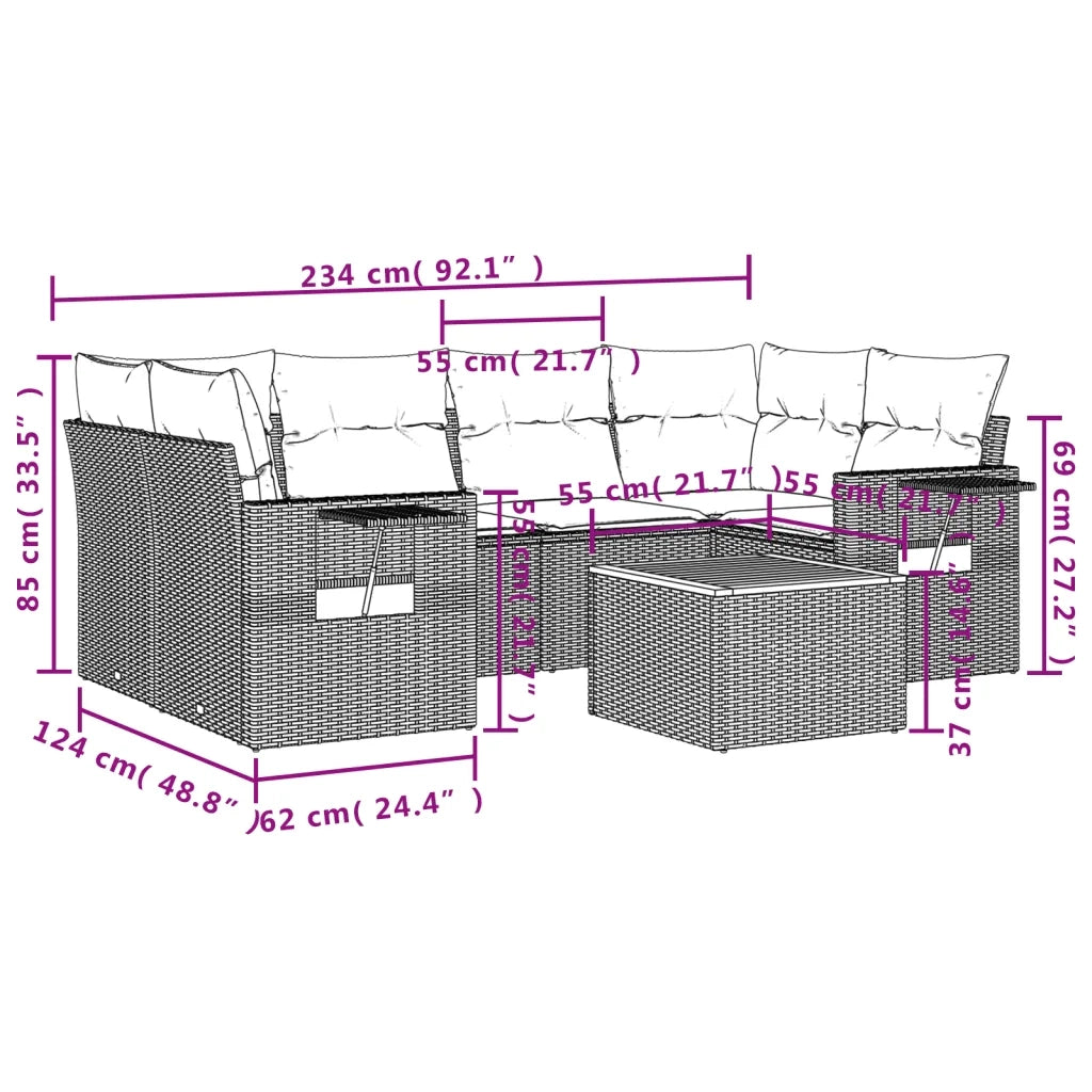 Set Divani da Giardino 7 pz con Cuscini Grigio in Polyrattan