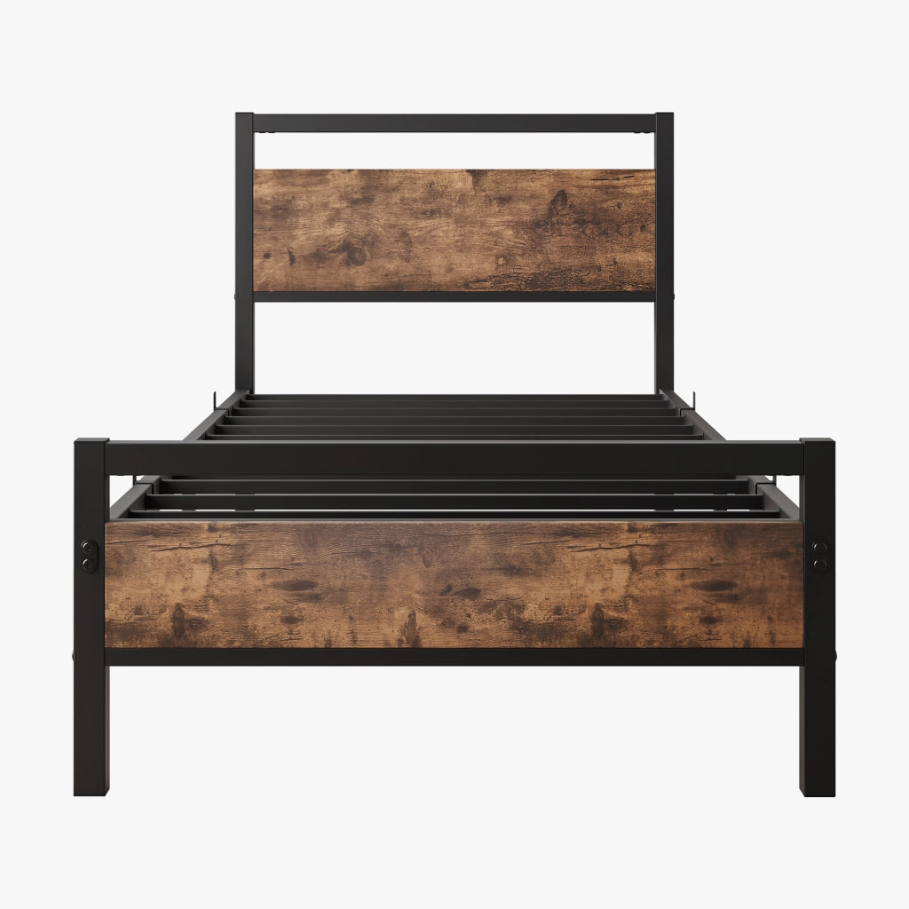 Letto una piazza e mezza 140 × 200 cm con rete a doghe e vano sottoletto in metallo e MDF, marrone antico