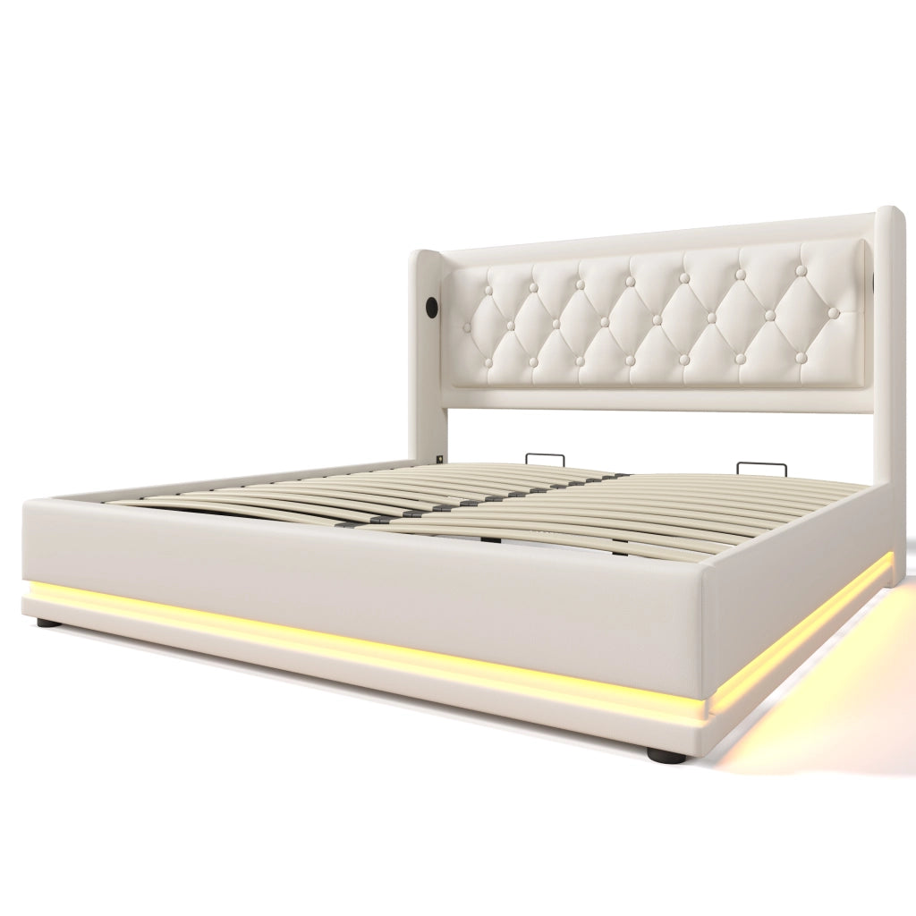 Letto matrimoniale contenitore 180x200 cm bianco in PU