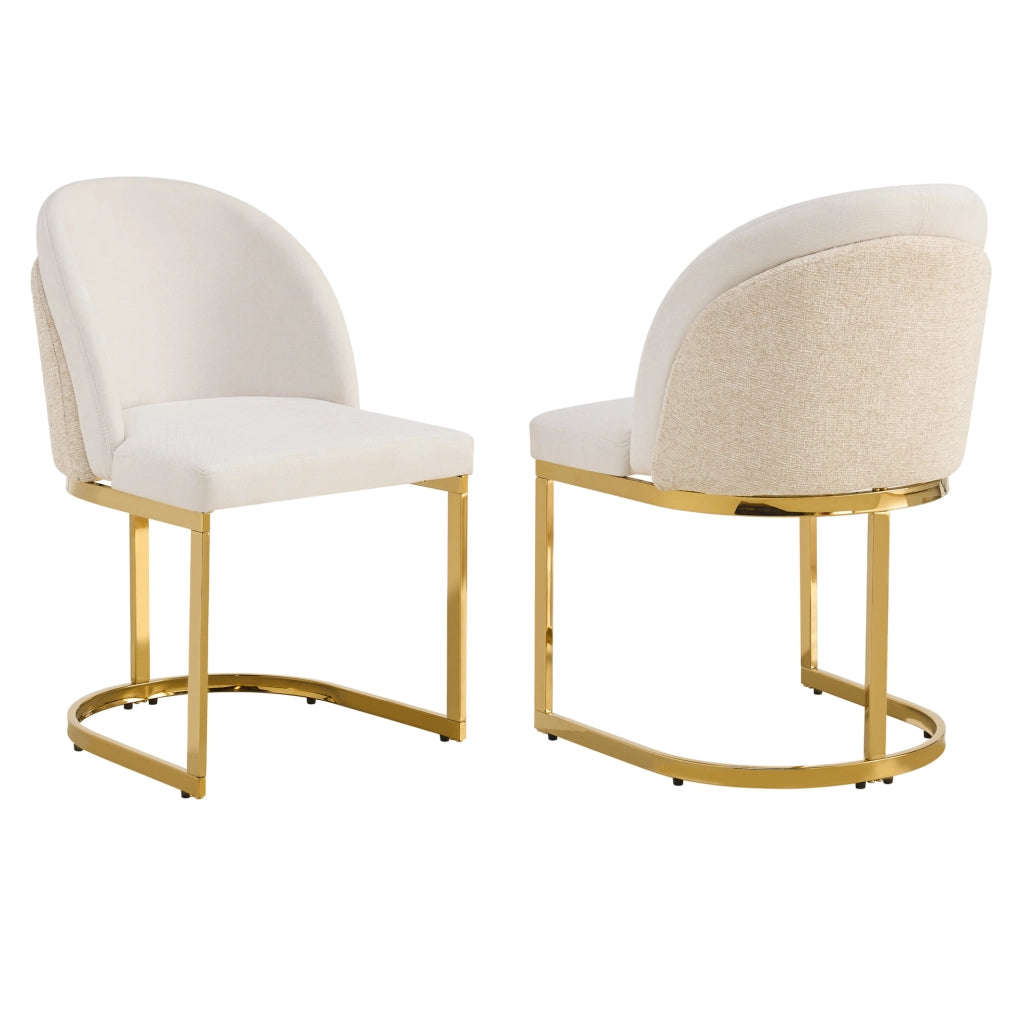 Set 2 sedie da pranzo in chenille beige e oro