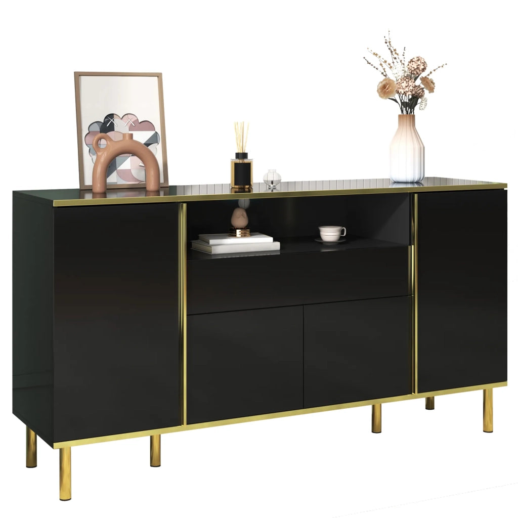Sideboard nero lucido con 1 cassetto, 150x40x80 cm