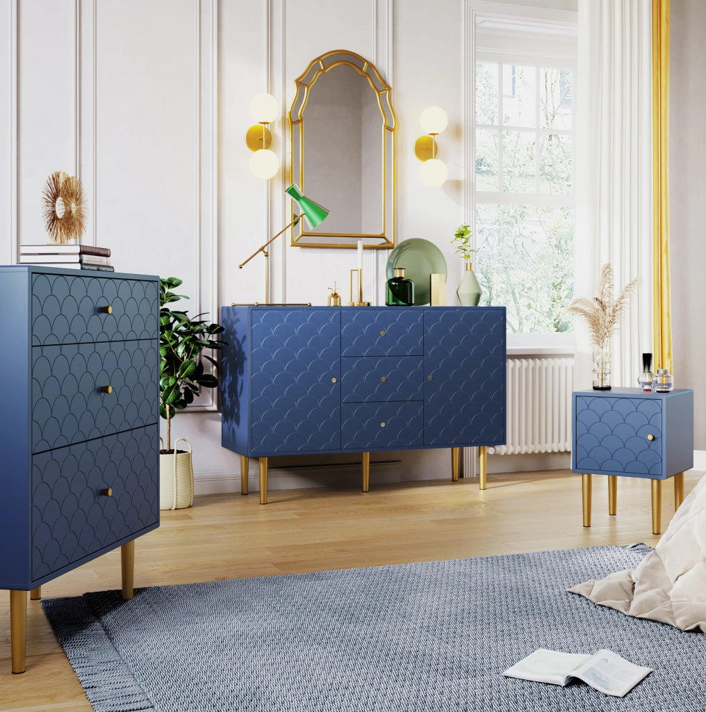 Set 2 comodini 35x35x51 cm in pannello truciolare e metallo; blu navy