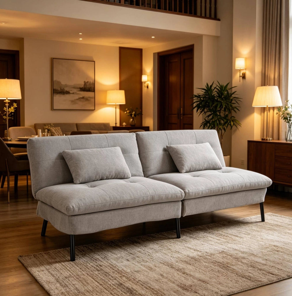 Divano letto 2 posti reclinabile grigio chiaro 176 cm