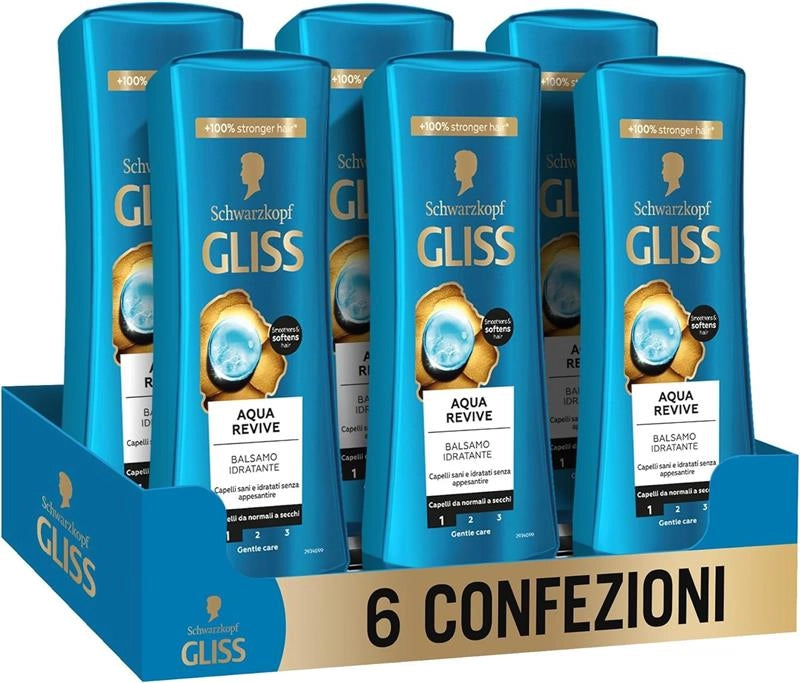 GLISS BALSAMO IDRATANTE AQUA RIVIVE PER CAPELLI NORMALI A SECCHI 200ML - SET 6PZ