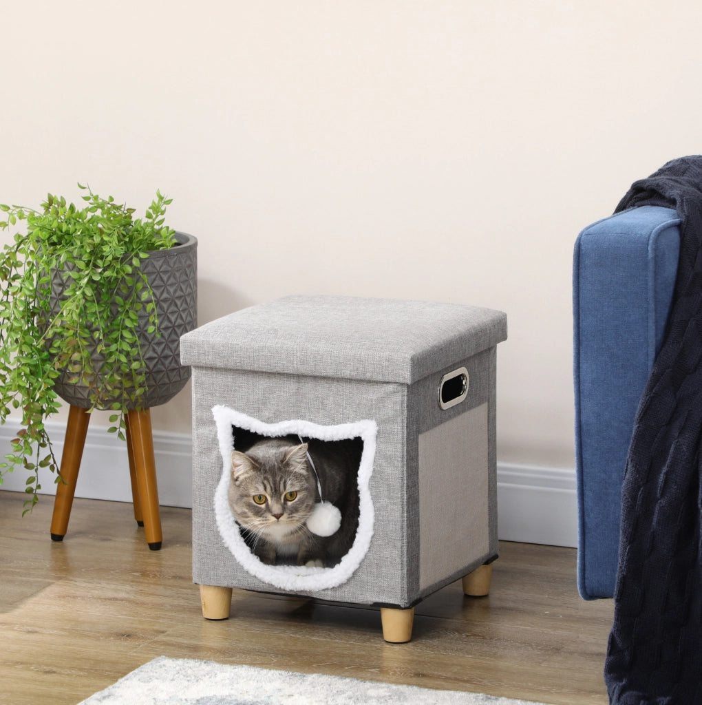 pouf per gatto 35,5 x 35,5 x 42,5 cm grigio in MDF con cuscino