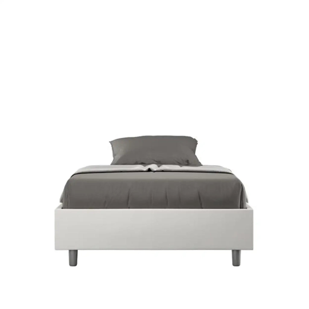Letto una piazza e mezza con rete imbottito 120x200 similpelle bianco Azelia